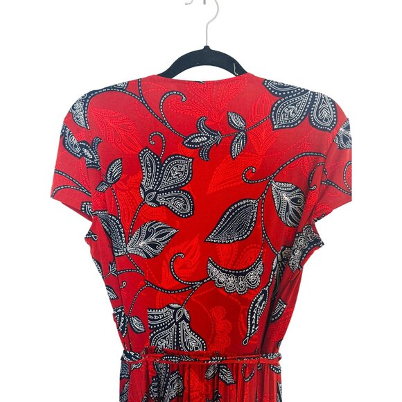 Maggy London 10 Red Paisley Wrap Dress Short Sleeve V-Neck Office Attire - Picture 3 of 10